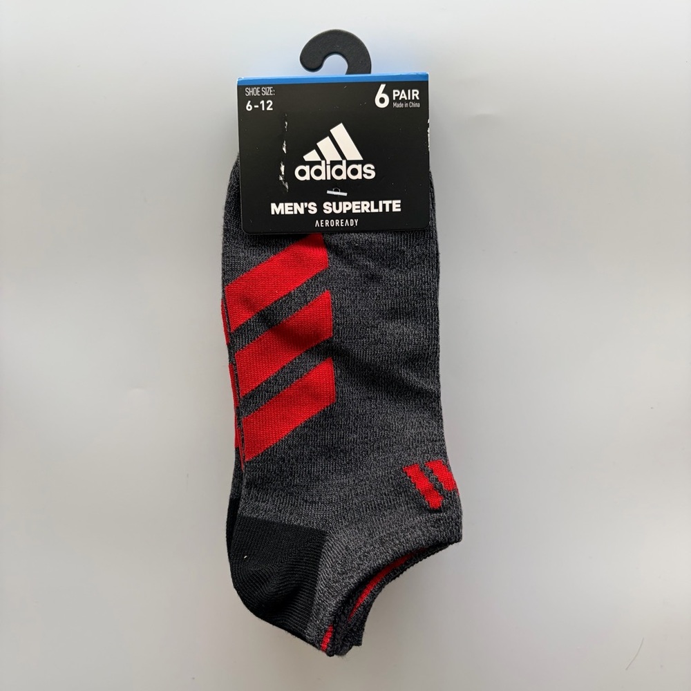 Adidas men’s no show socks 6 pairs size 6-12 gray red